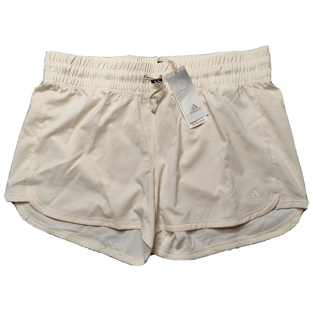 ADIDAS Primegreen Women Large Wonder‎ White Aeroready Pacer Bungee 4" Shorts NEW